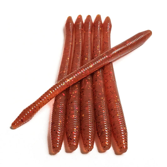 Root Beer Fire 6.25" Diamond Tail Worm (6pk)